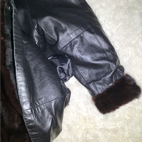 Leather fur womens lamb black reversible jacket size small - Picture 13 of 14